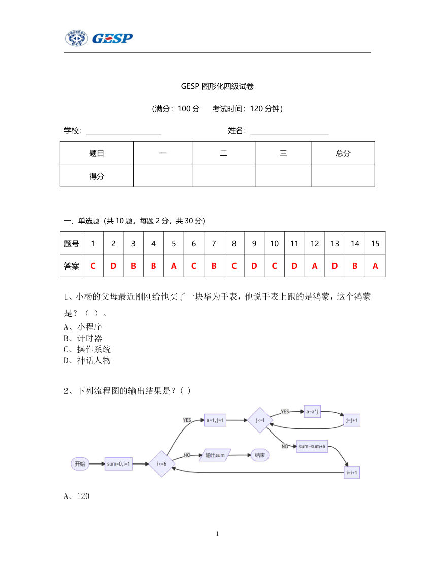 2024年3月GESP认证Scratch图形化编程四级真题及答案 第1页