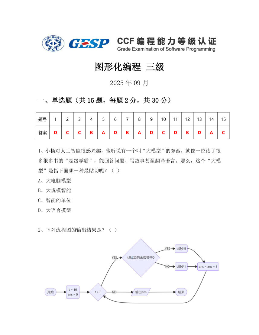 GESP 2025年9月 Scratch图形化编程三级真题 第1页
